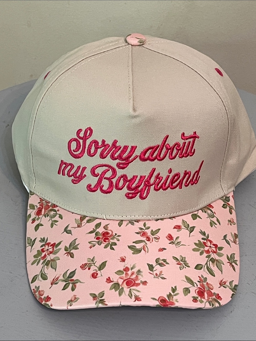 Zenana Sorry About My Boyfriend Pink Floral Baseball Cap NEW